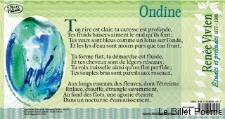 Texte intégral du poème 'Ondine' de Renée Vivien accompagné d'une ouevre originale de Jean Jacques GRAND, peintre et calligraphe