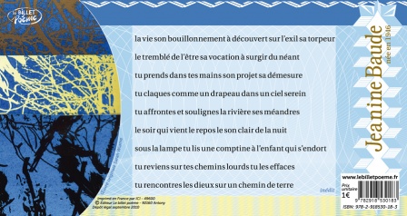 Texte intégral du poème inédit  Jeanine Baude : 'la vie son bouillonnement...)